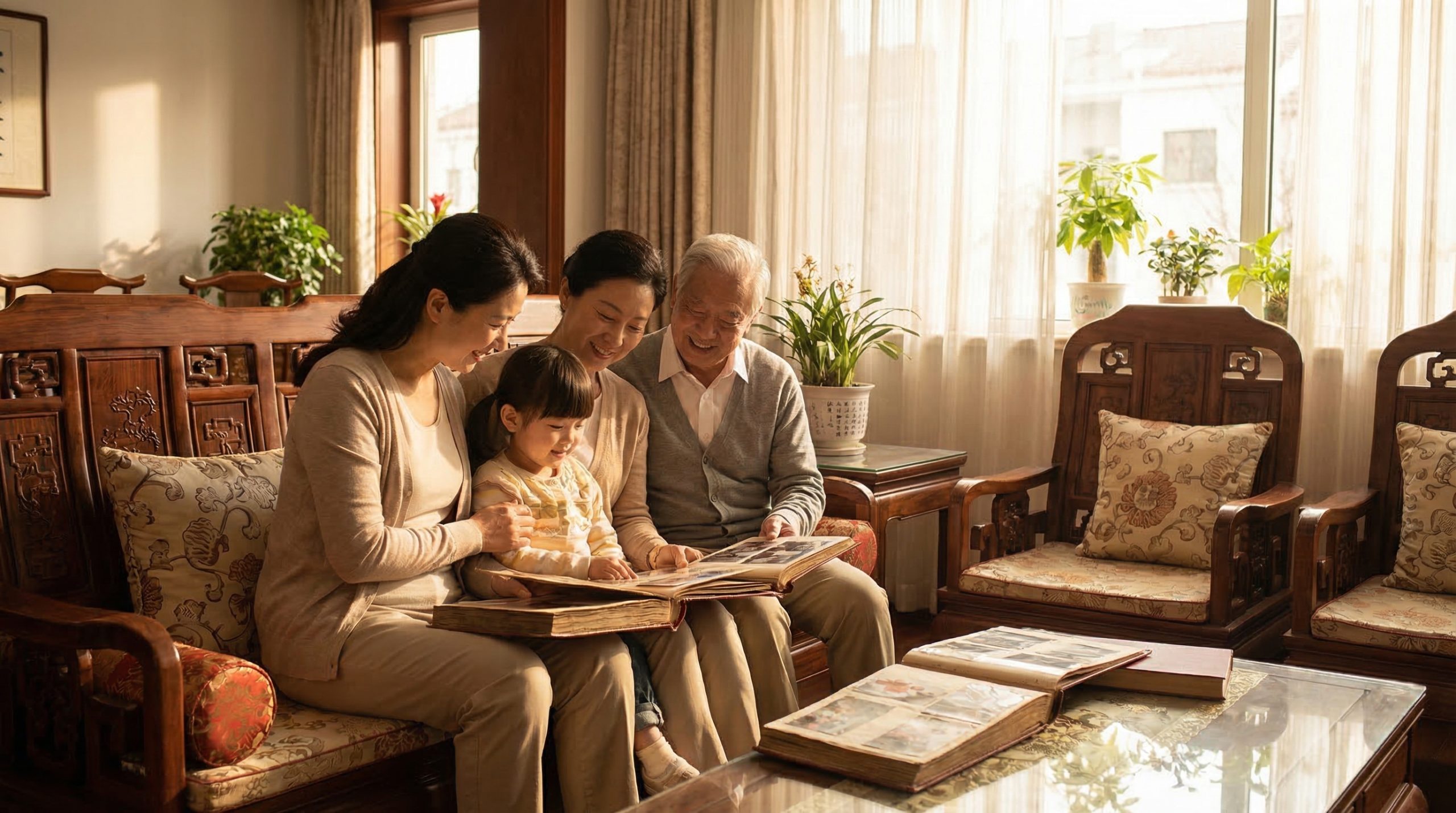 三代同堂翻看老照片