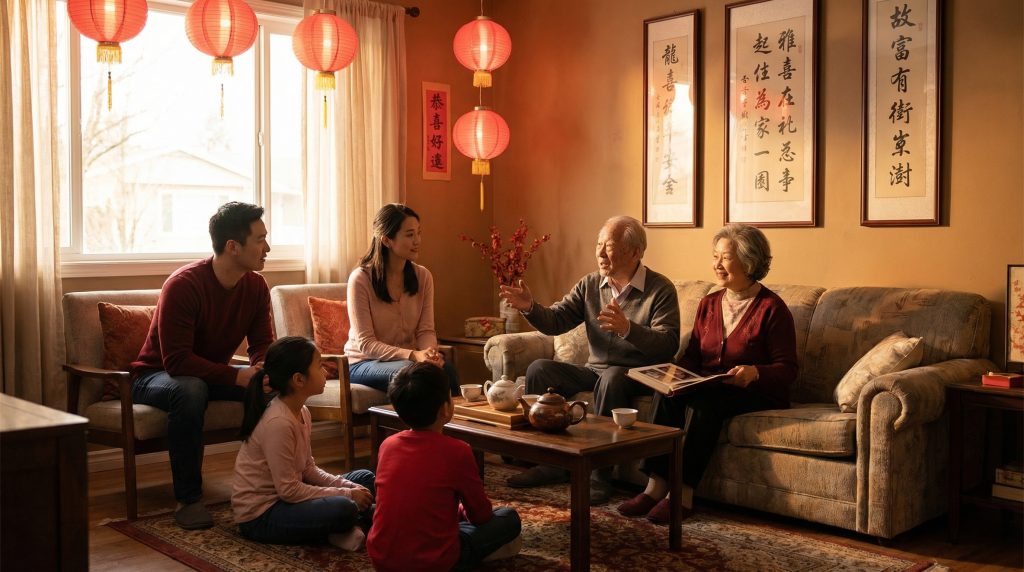 三代同堂的家庭温暖场景