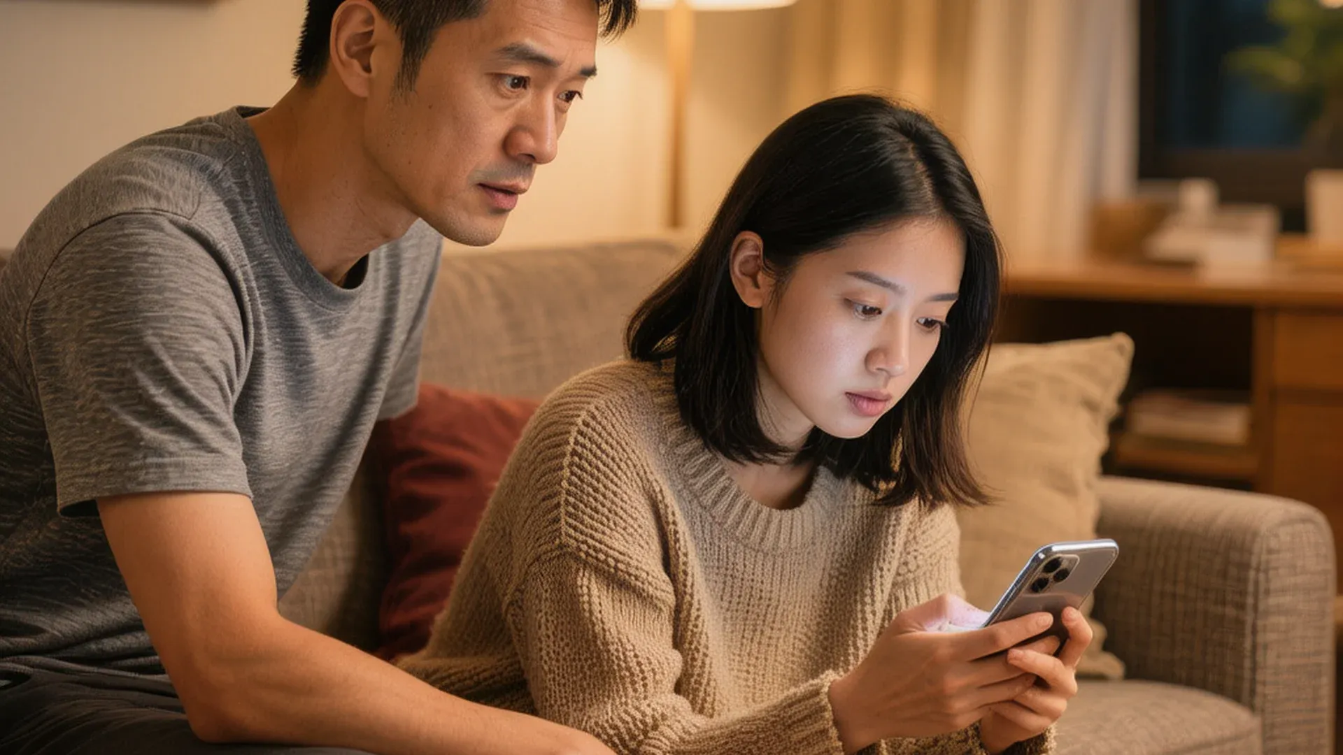 伴侣之间一方在说话，另一方低头看手机缺乏回应的场景