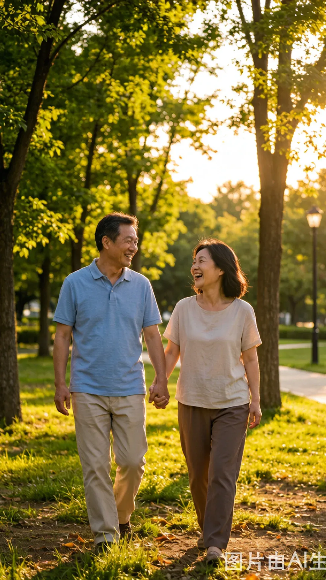 夫妻共同户外活动散步交流